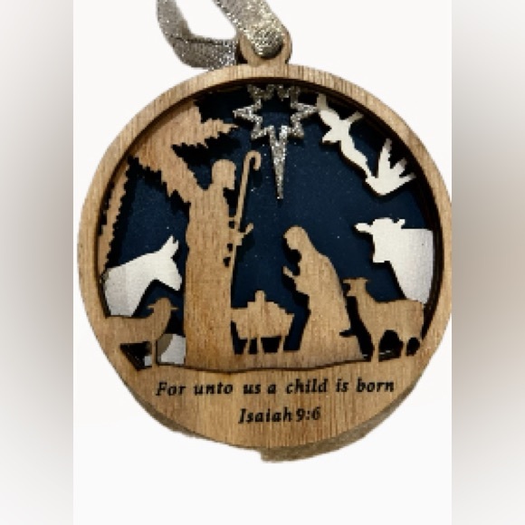 Set of Three Wooden Blazer Etched Nativity ornament set. - Picture 3 of 4